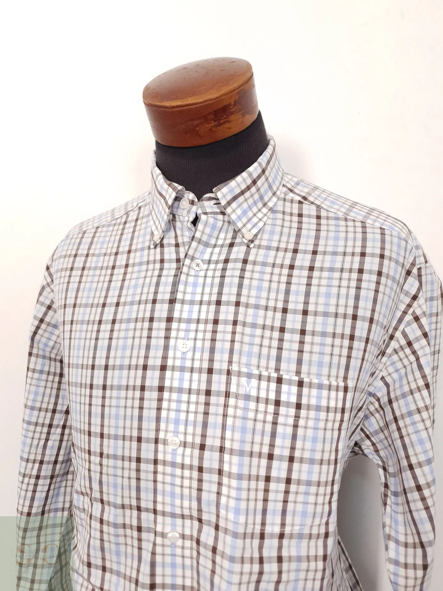 Camisa Hombre Marvelis Celeste Marron Cuadros Talla L 2