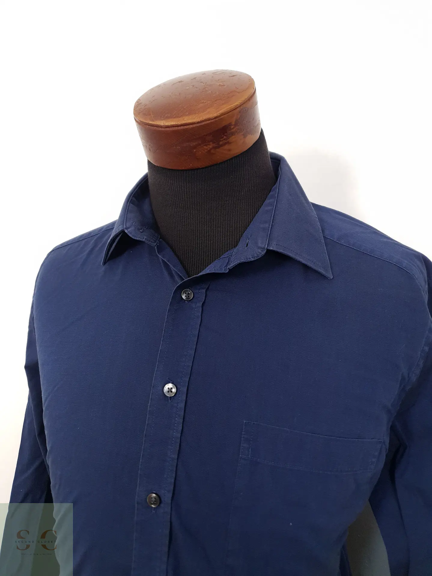 Camisa Hombre Canda Azul Liso Talla L 2