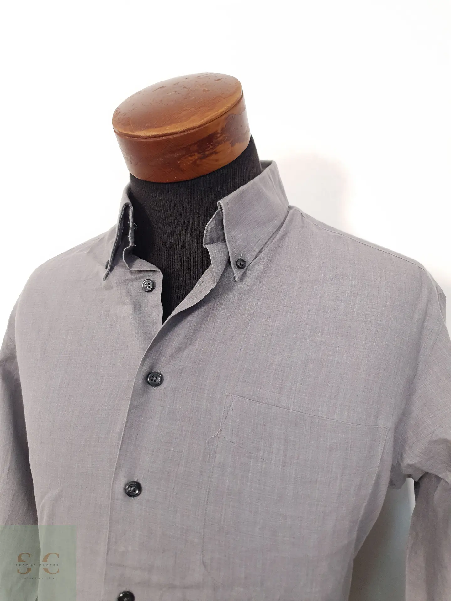 Camisa Hombre Vintage Gris Liso Talla M 2