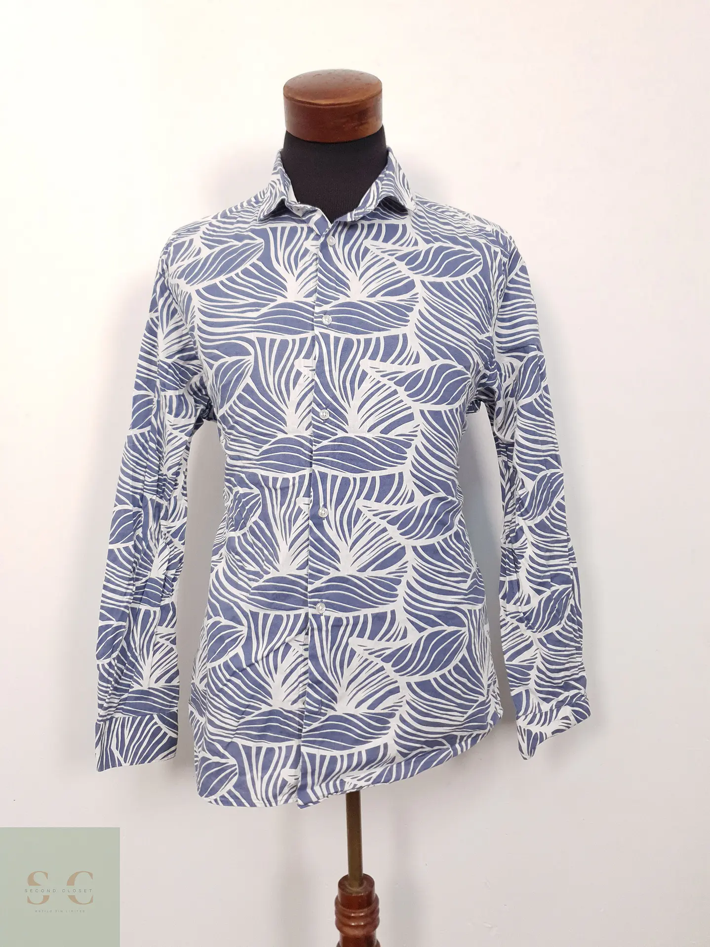 Camisa Hombre Riley Celeste Hojas Talla L 1