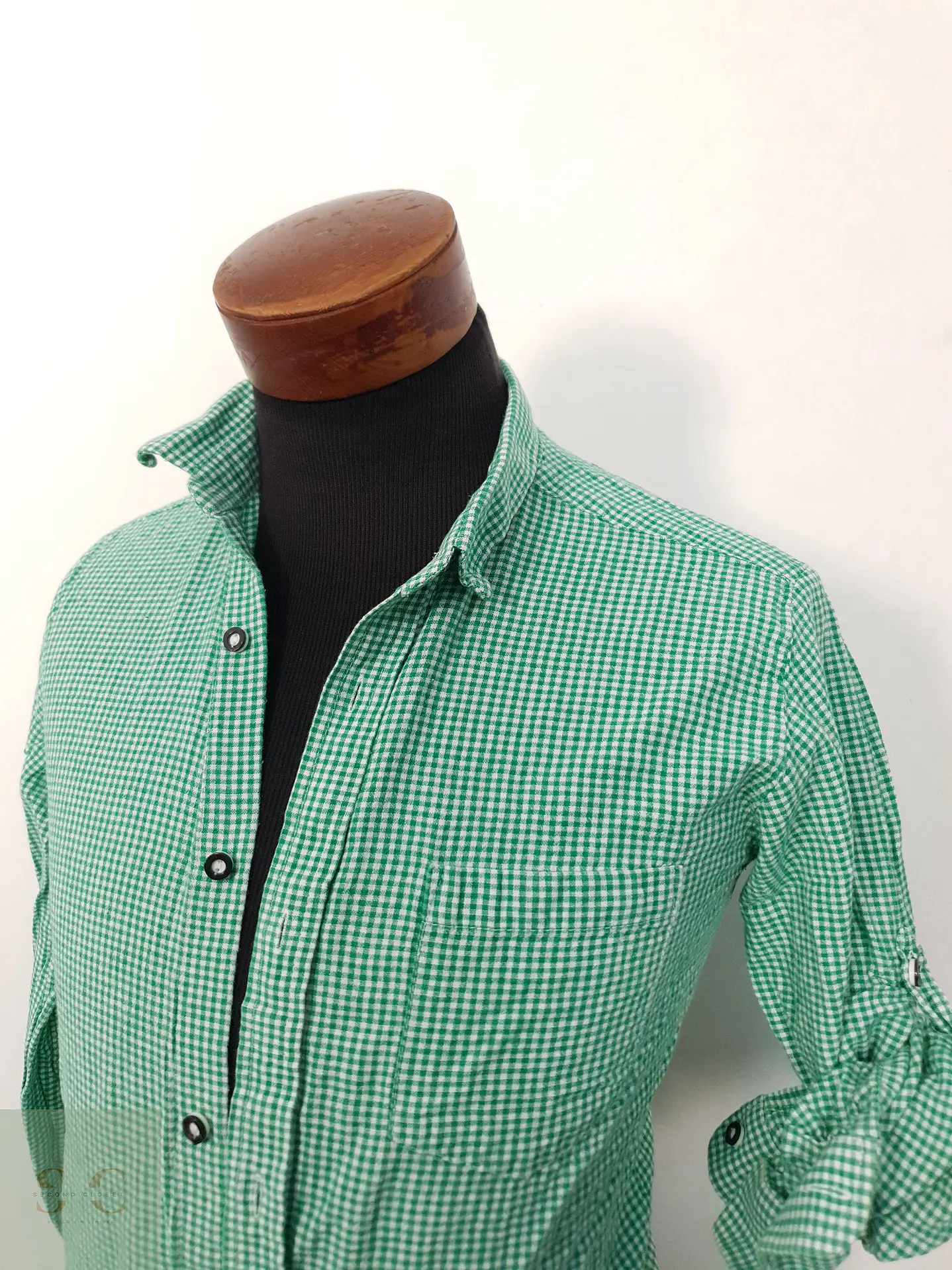 Camisa Hombre Isar Trachten Verde Microcuadros Talla XS 3