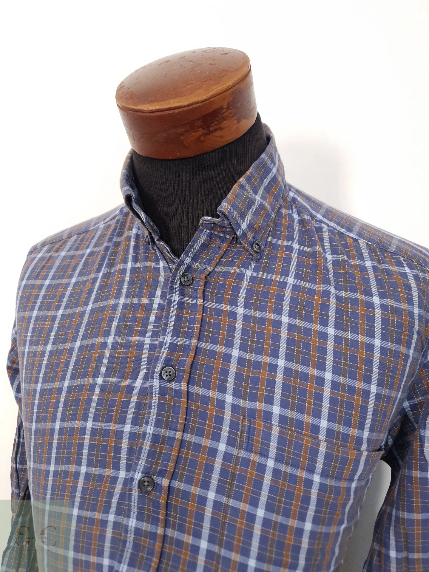 Camisa Hombre Canda Azul Café Cuadros Talla M 2