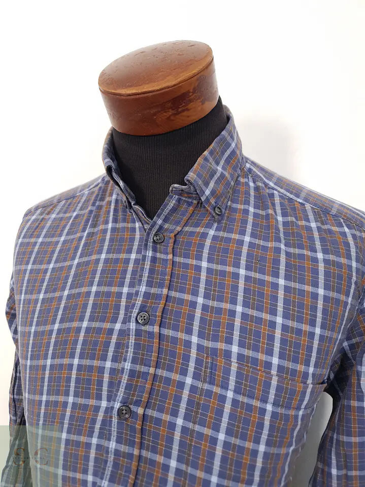Camisa Hombre Canda Azul Café Cuadros Talla M 2
