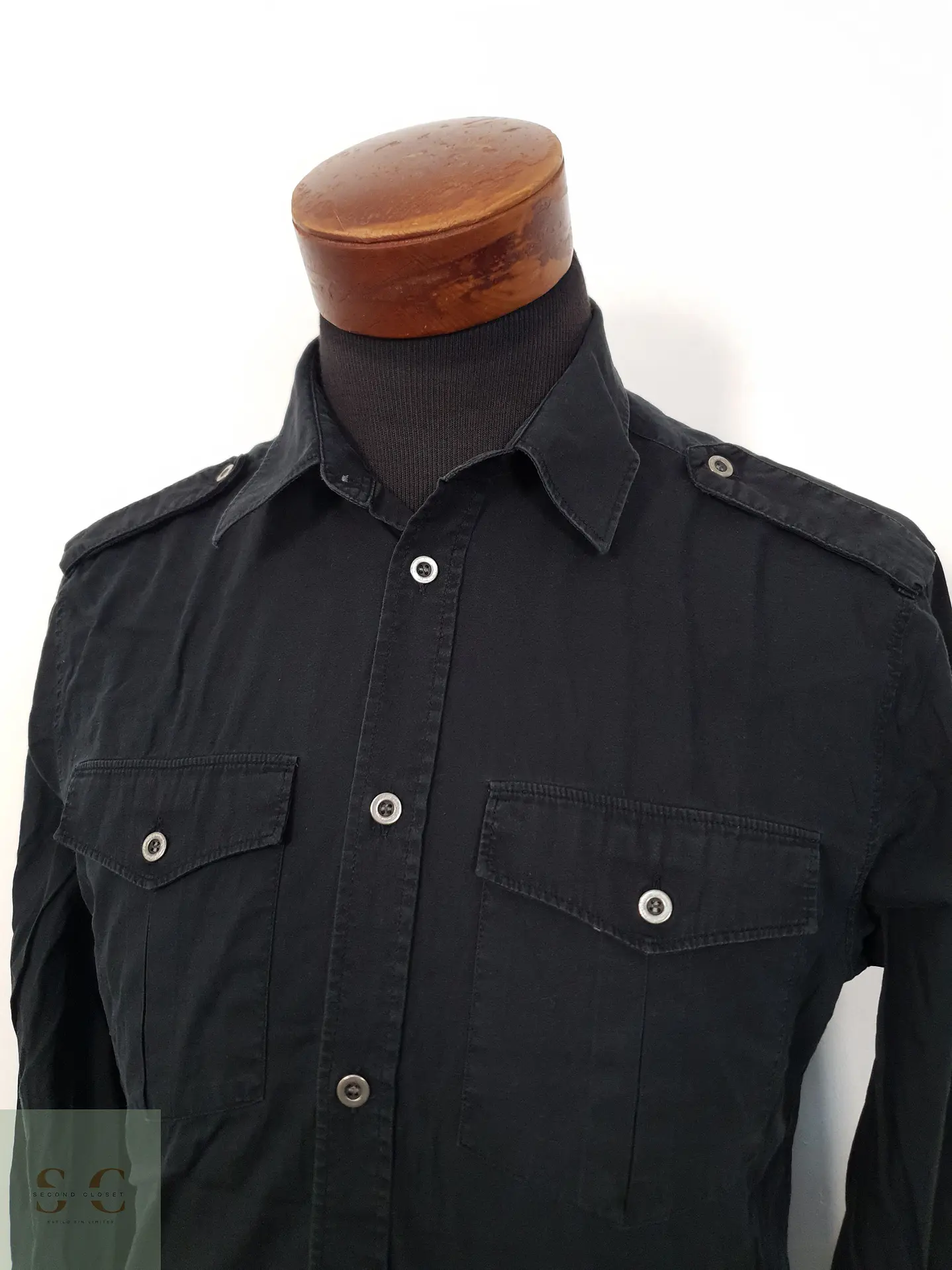 Camisa Hombre H&M Negro Lisa Talla M 2