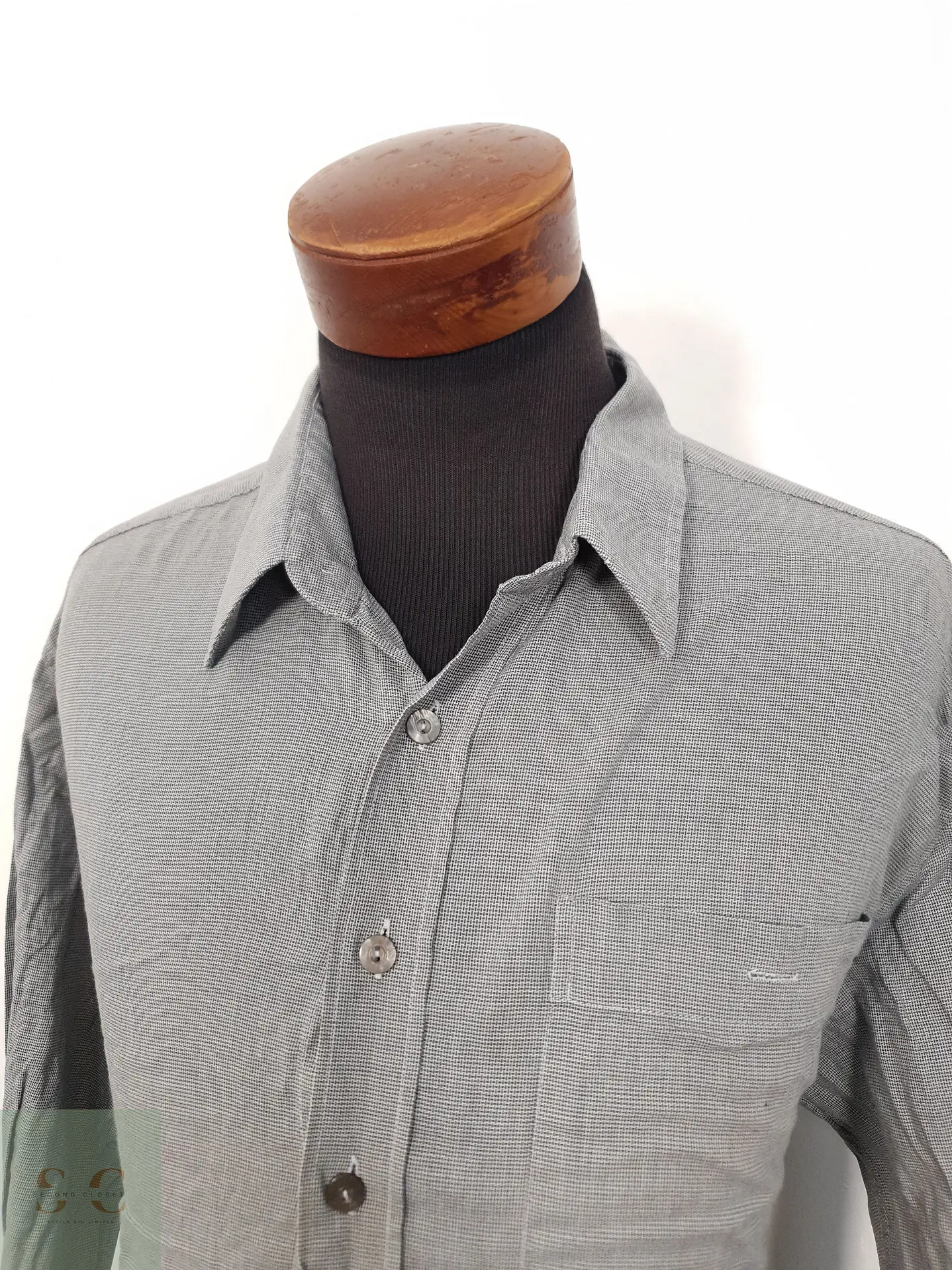 Camisa Hombre Vintage Gris Microcuadros Talla XXL 3