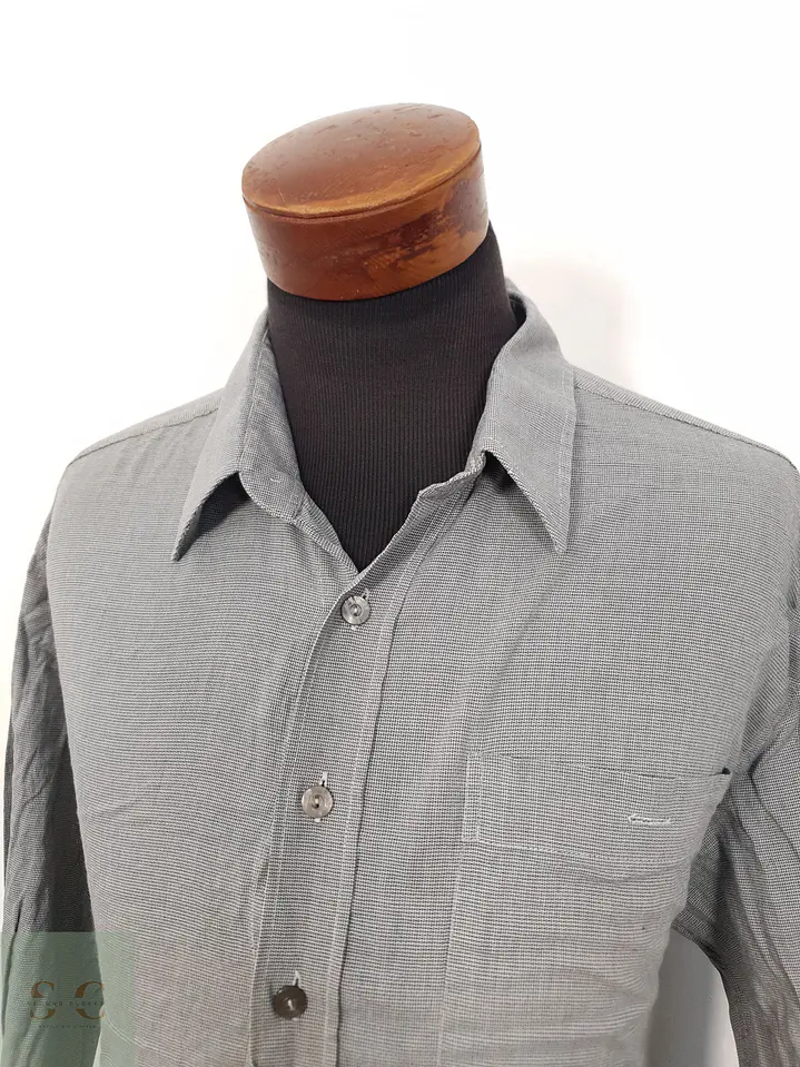 Camisa Hombre Vintage Gris Microcuadros Talla XXL 3