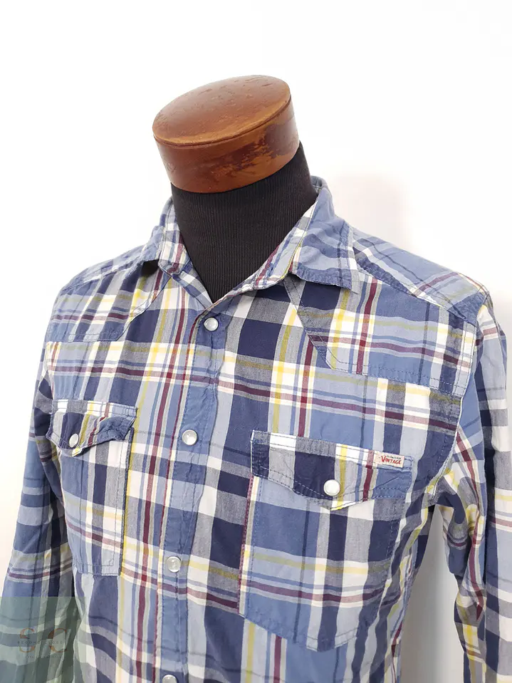 Camisa Hombre Vintage Cloth Azul Cuadros Talla S 2