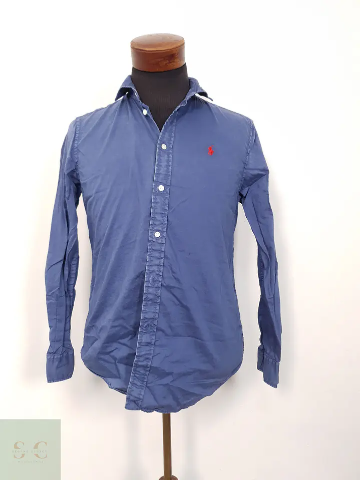 Camisa Hombre Polo Ralph Lauren Azul Liso Talla XS 1