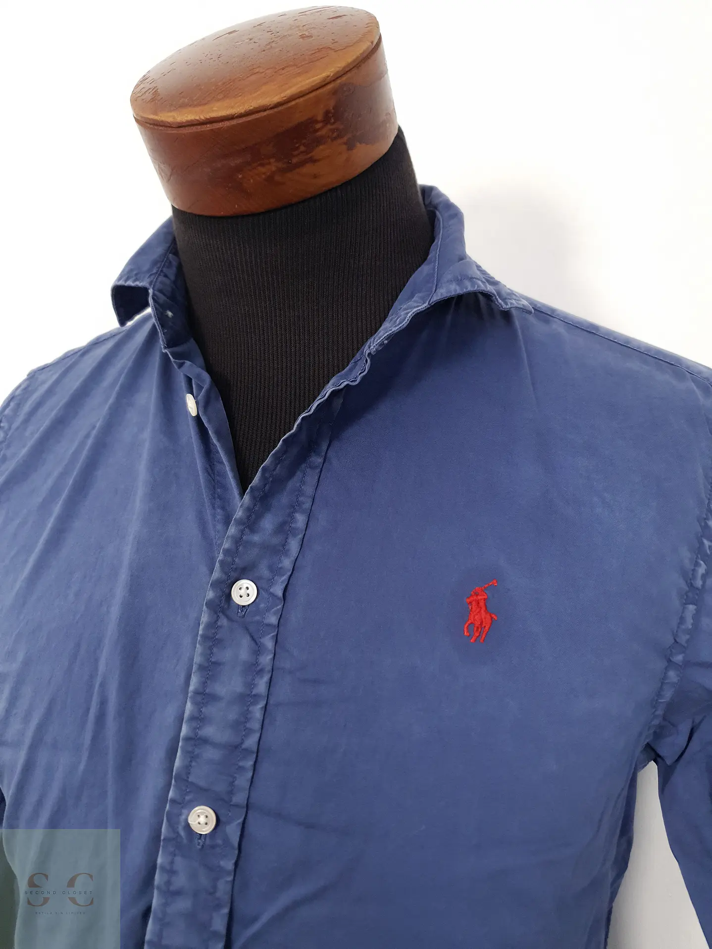 Camisa Hombre Polo Ralph Lauren Azul Liso Talla XS 3