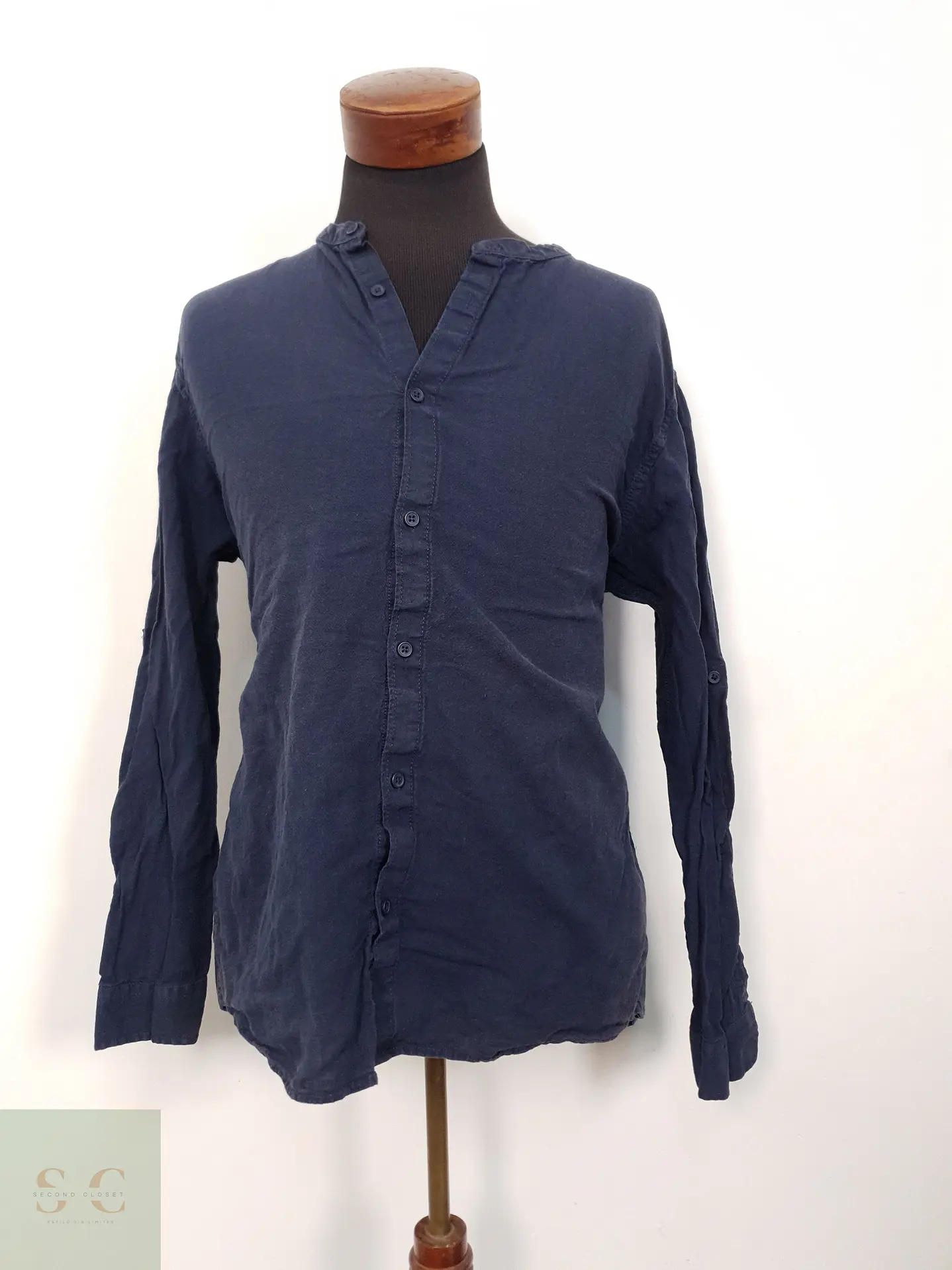 Camisa Hombre Jean Pascale Azul Liso Mezcla Lino Talla XXL 1