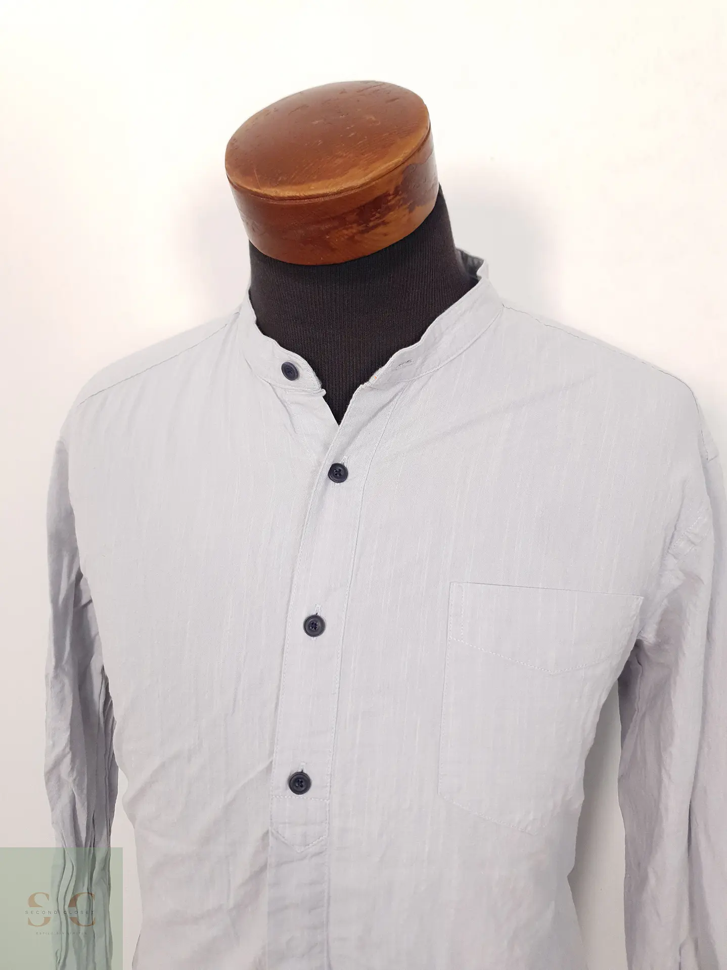 Camisa Hombre Vintage Gris Liso Talla XL 2
