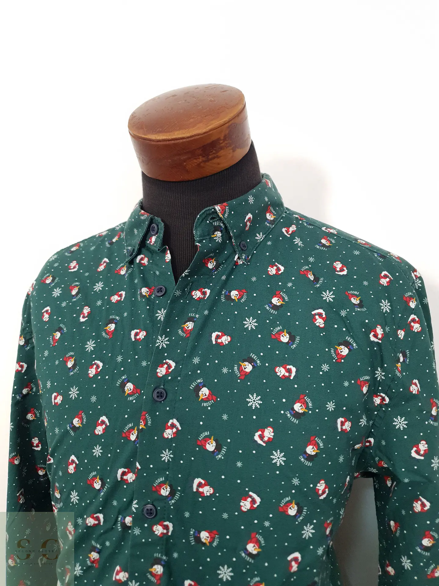 Camisa Hombre CYA Verde Navideña Talla L SLIM 2