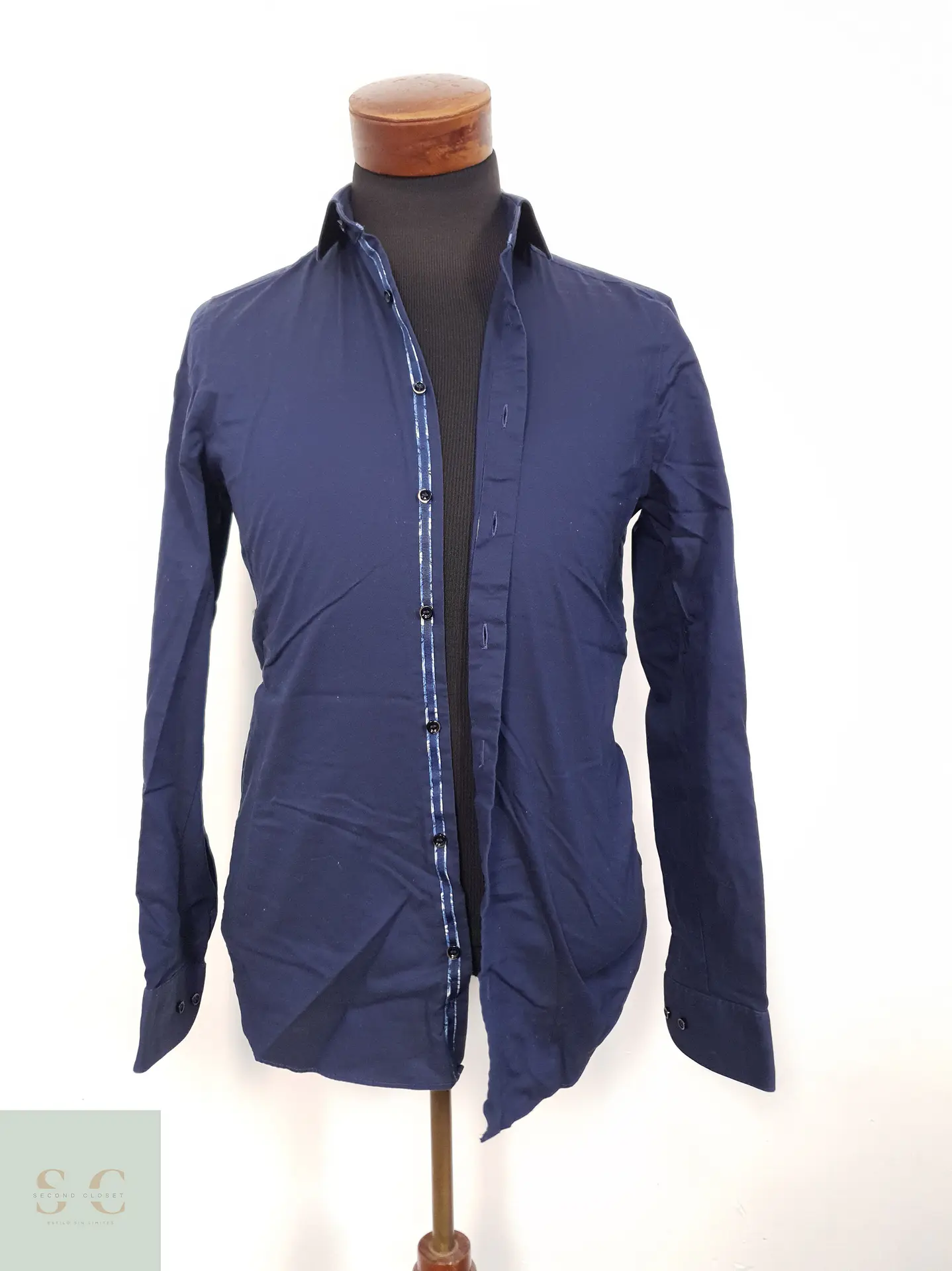 Camisa Hombre Olymp Azul Liso Talla M SLIM 1