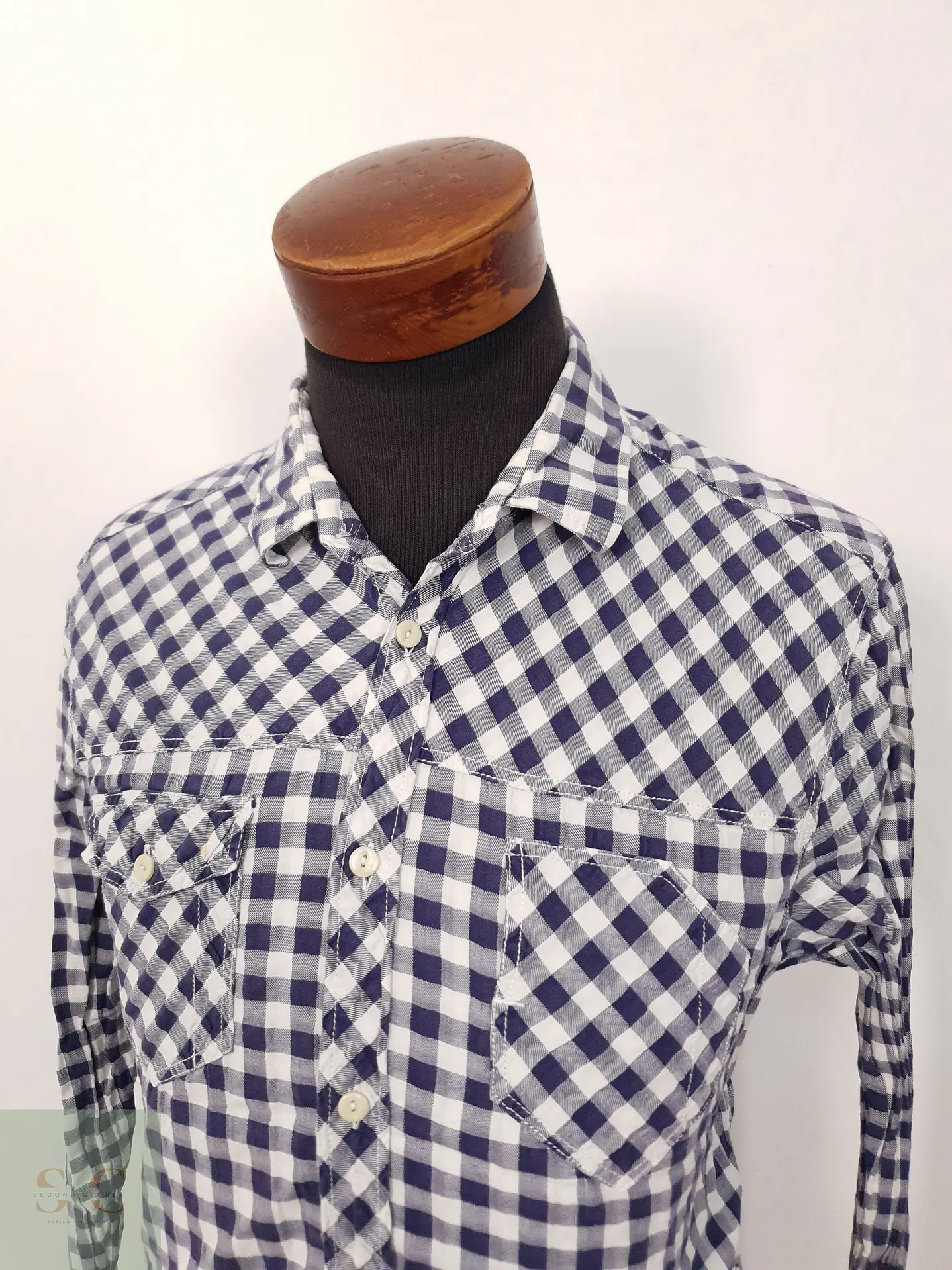 Camisa Hombre H&M Azul Blanco Cuadros Talla L SLIM 2