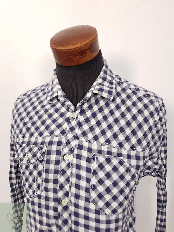 Camisa Hombre H&M Azul Blanco Cuadros Talla L SLIM 2