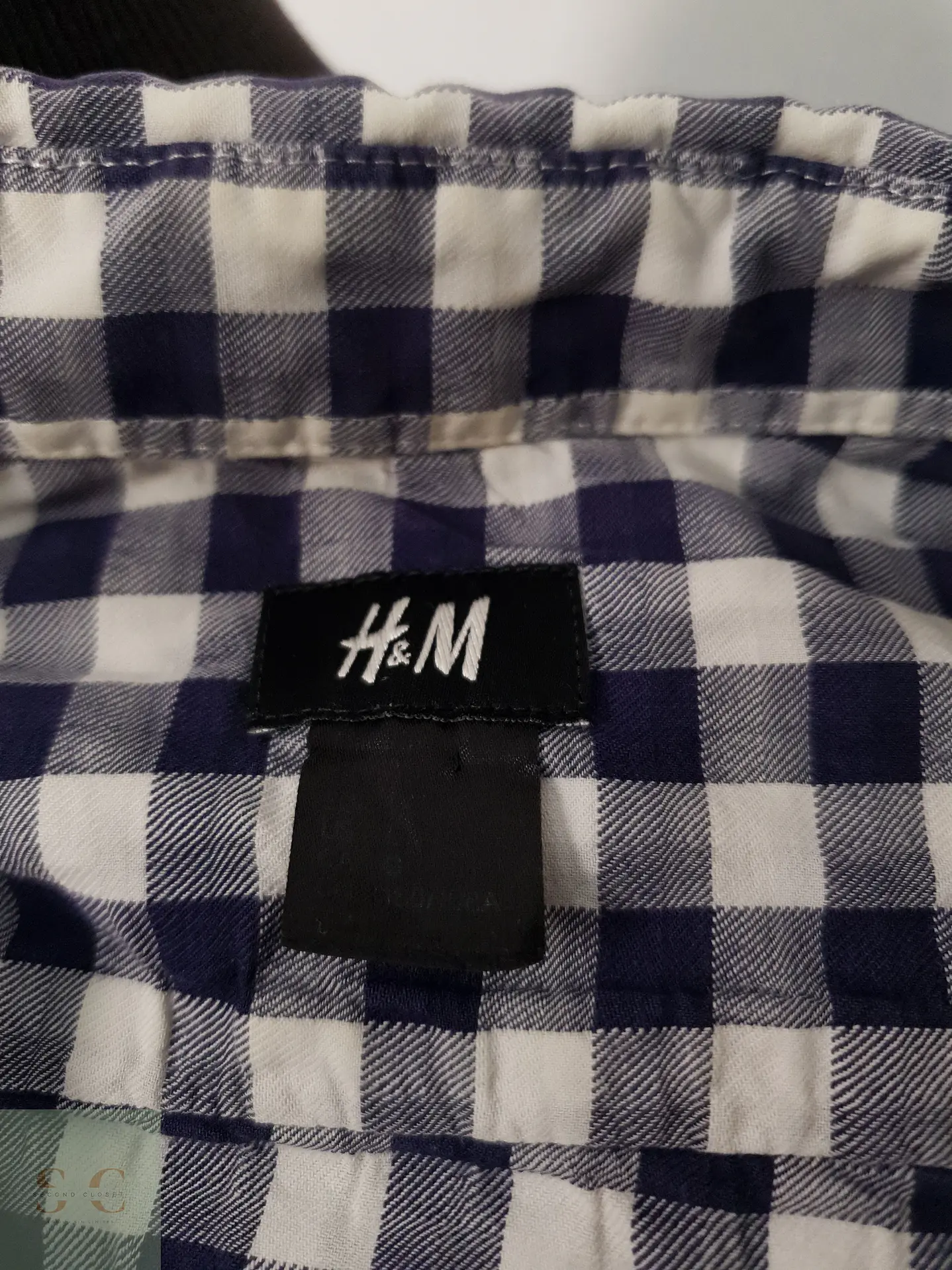 Camisa Hombre H&M Azul Blanco Cuadros Talla L SLIM 3