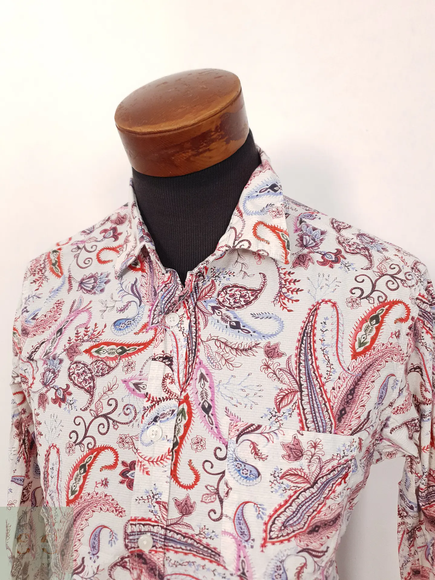 Camisa Hombre Replay Rojo Rosa Blanco Paisley Talla L SLIM 2