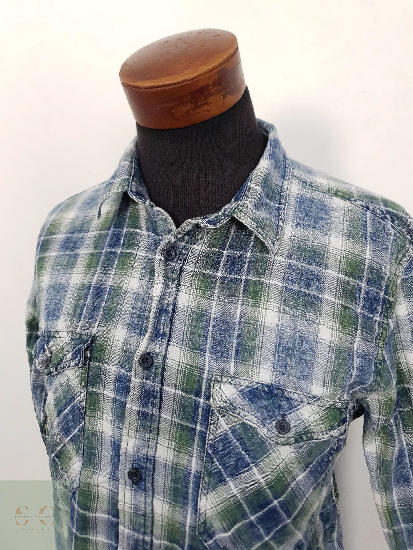 Camisa Hombre Angelo Litrico Azul Verde Cuadros Talla XL SLIM 3