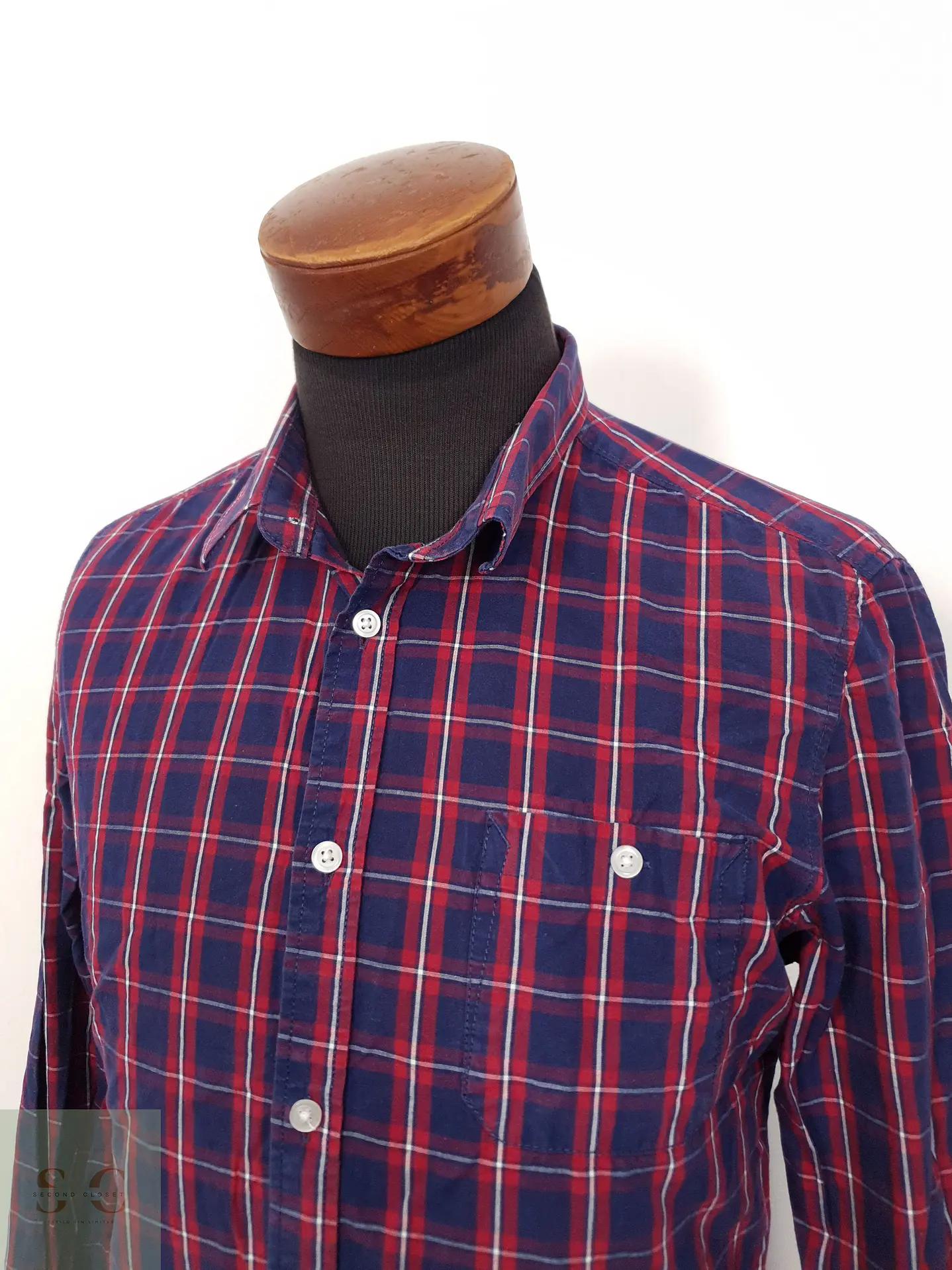 Camisa Hombre Clockhouse Rojo Azul Cuadros Talla L SLIM 2
