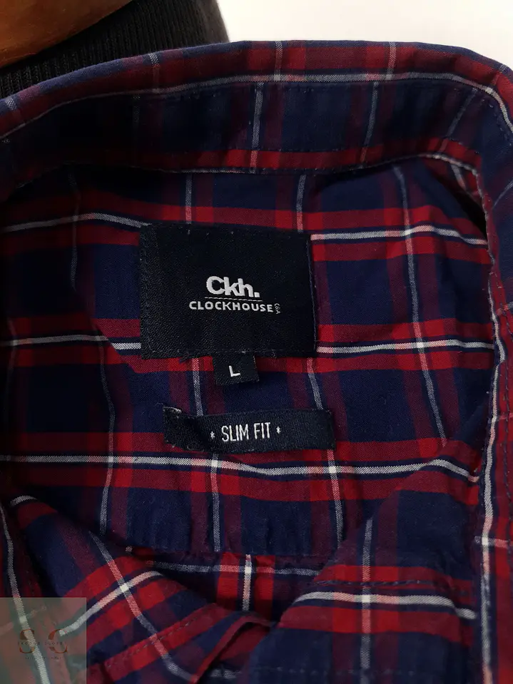 Camisa Hombre Clockhouse Rojo Azul Cuadros Talla L SLIM 3