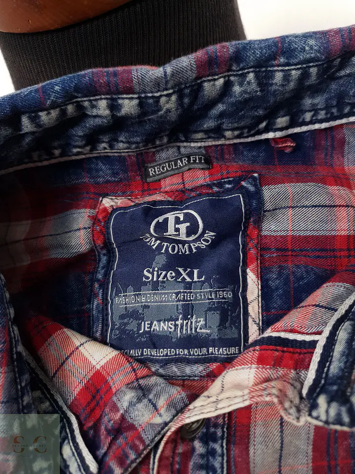 Camisa Hombre Tom Tompson Rojo Azul Blanco Cuadros Talla XL 3