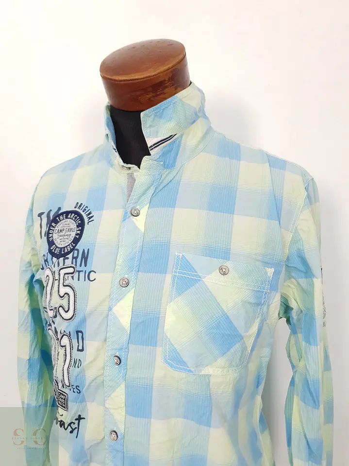 Camisa Hombre Camp David Verde Celeste Cuadros Talla L 3