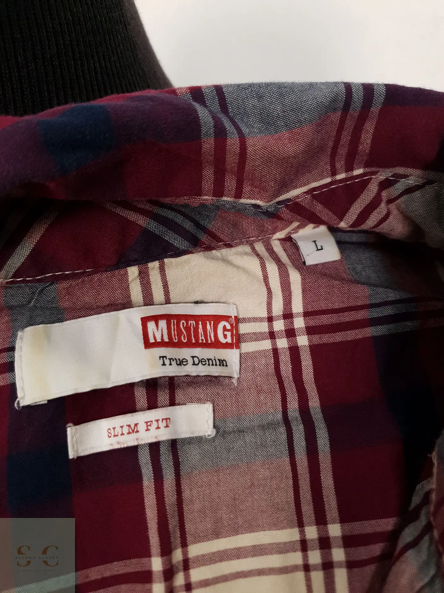 Camisa Hombre Mustang Burdeos Cuadros Talla L SLIM 2