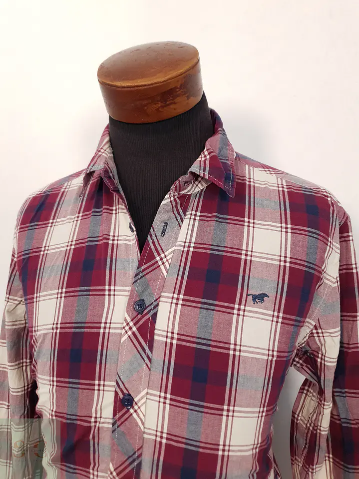 Camisa Hombre Mustang Burdeos Cuadros Talla L SLIM 3
