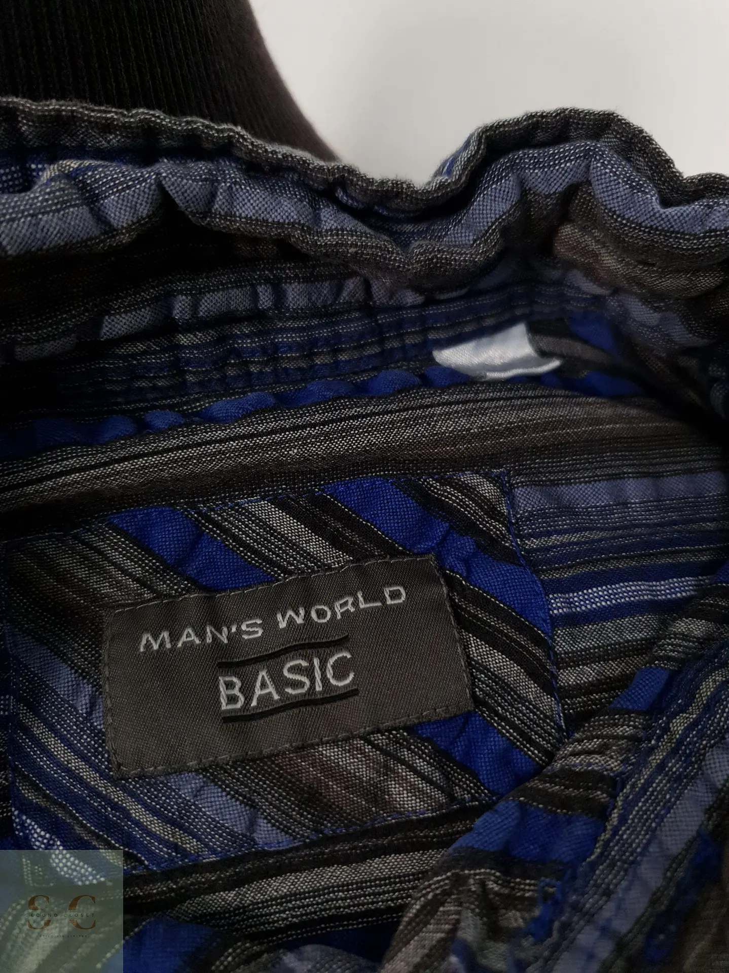 Camisa Hombre Mans World Gris Azul Rayas Talla XL 2