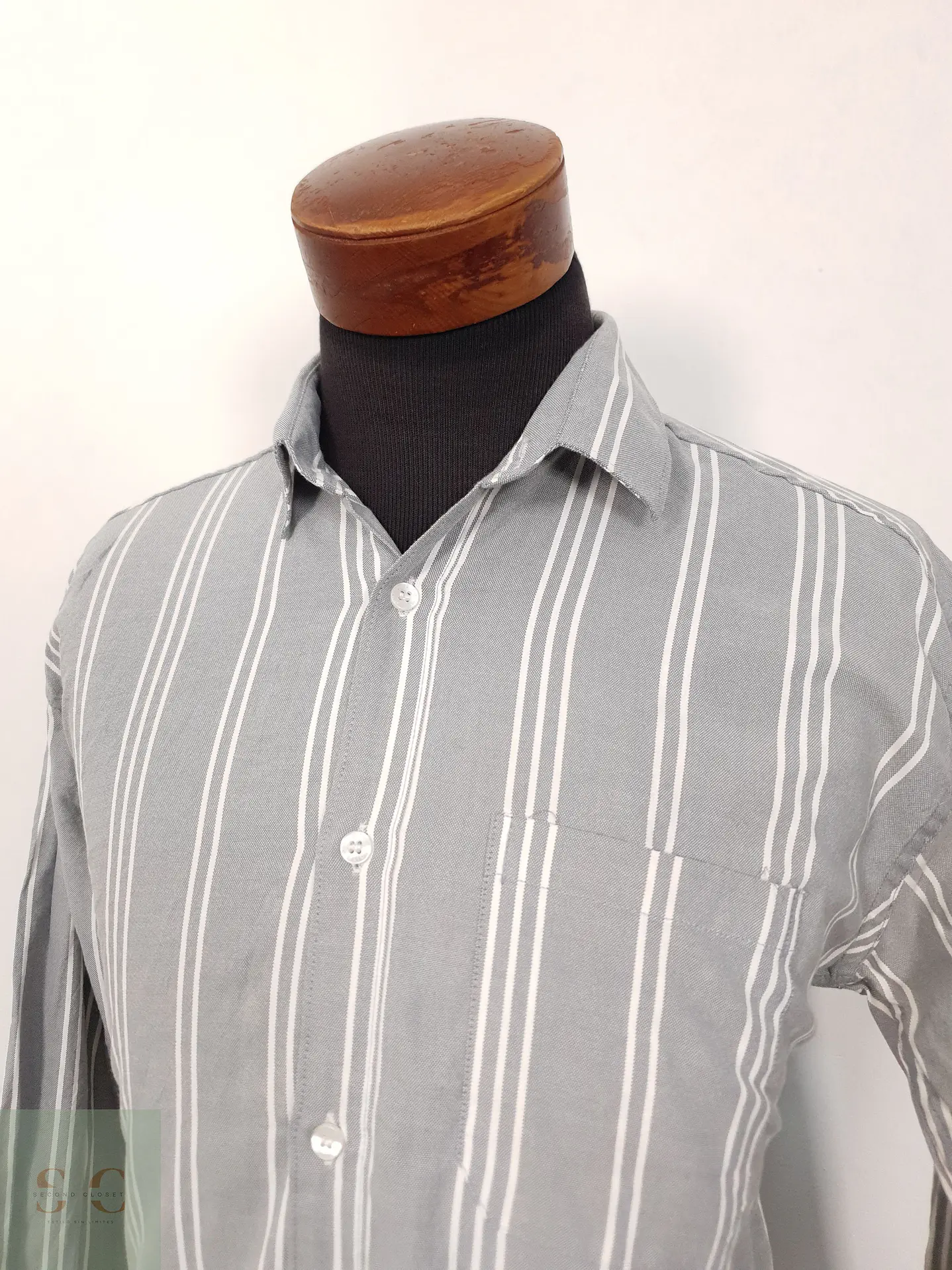Camisa Hombre Camel Gris Rayas Talla XL 2