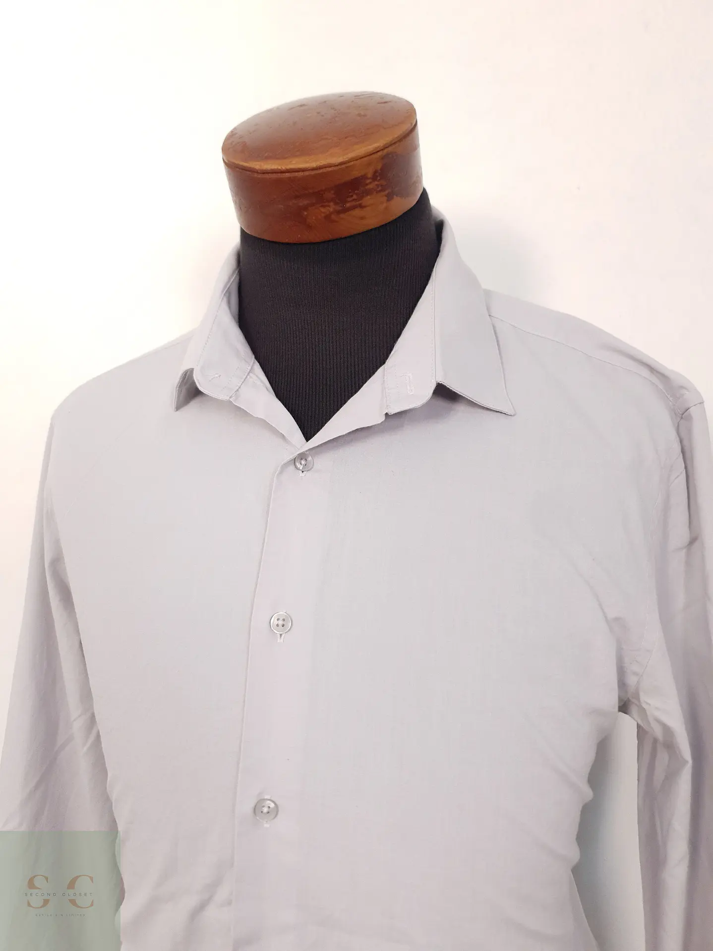 Camisa Hombre Primark Gris Liso Talla L SLIM 2