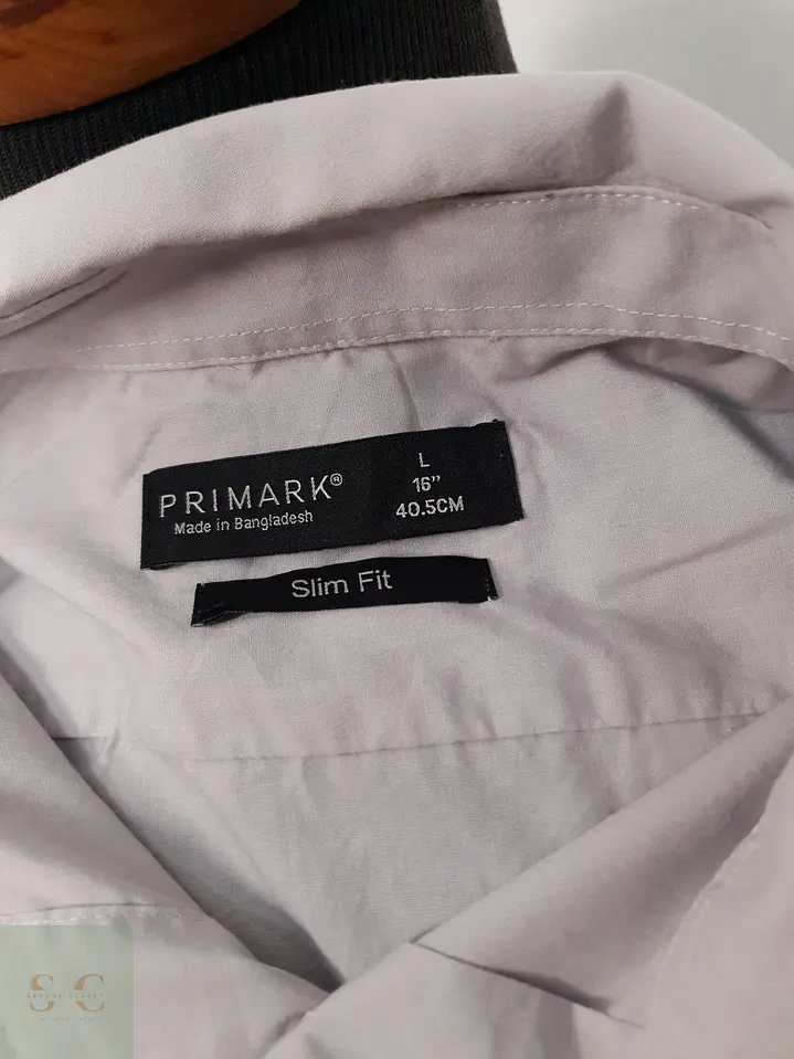 Camisa Hombre Primark Gris Liso Talla L SLIM 3