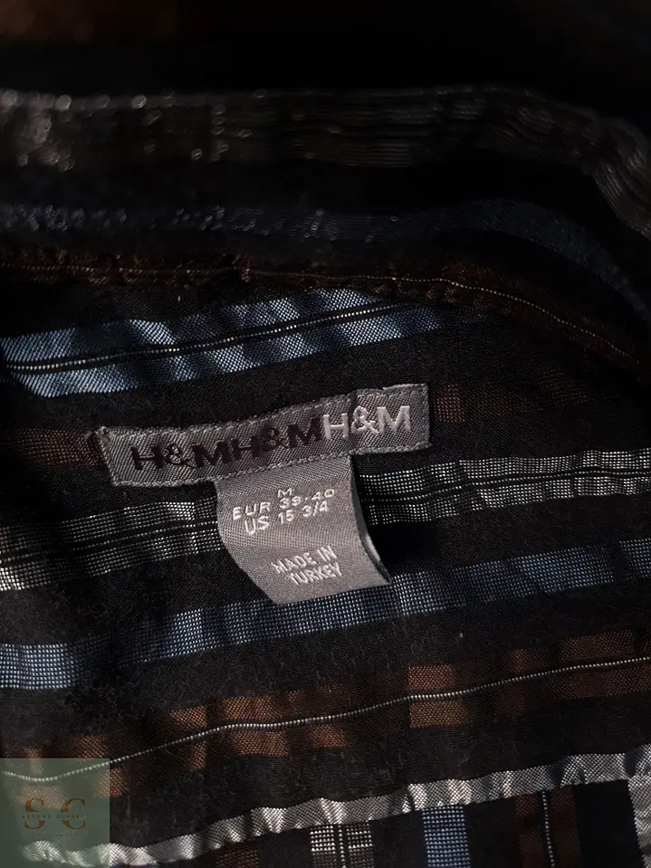 Camisa Hombre H&M Negro Café Azul Rayas Talla M 2