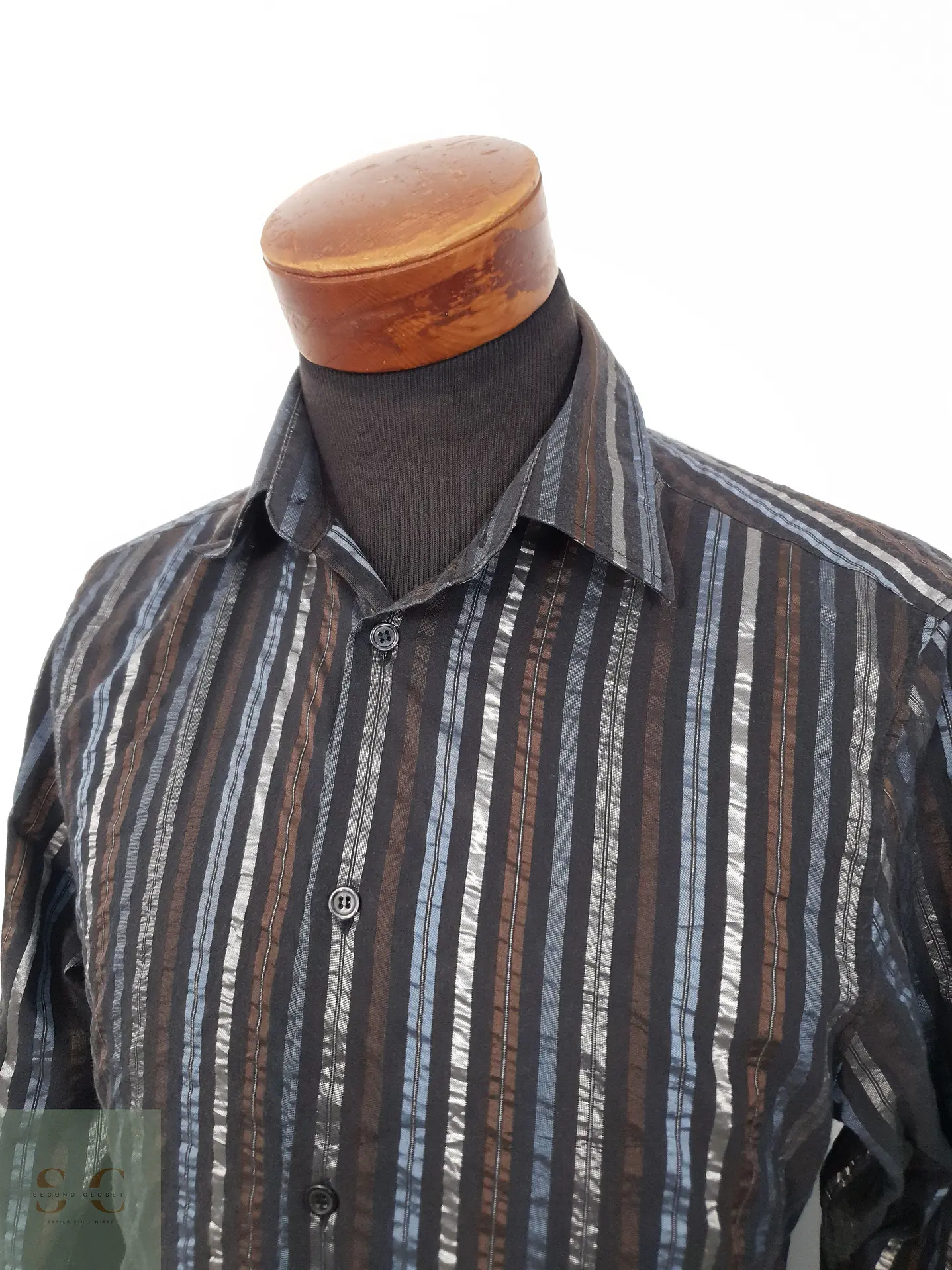 Camisa Hombre H&M Negro Café Azul Rayas Talla M 3