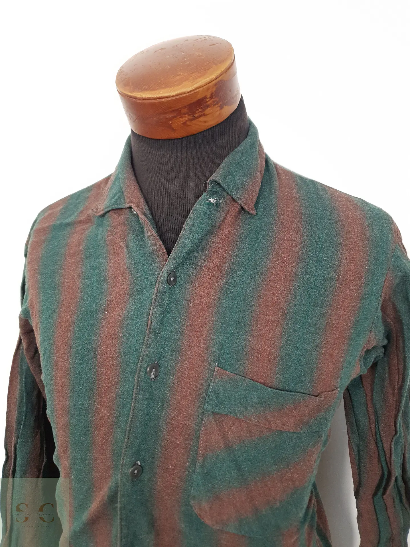 Camisa Hombre Vintage Verde Burdeos Rayas Talla L 2