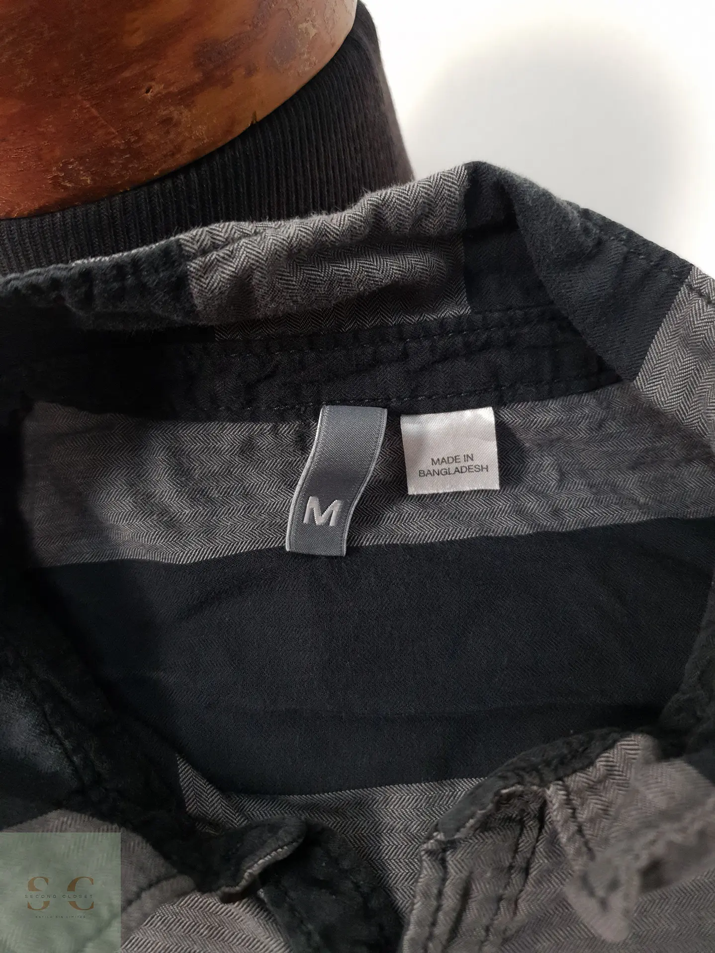 Camisa Hombre Vintage Gris Negro Talla L 3