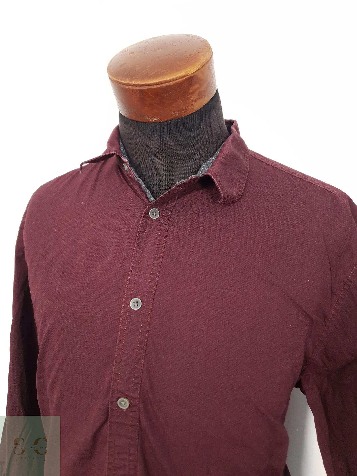 Camisa Hombre Tom Tailor Burdeos Microdibujo Talla XL 2