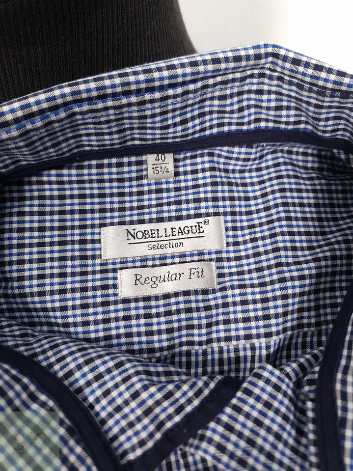 Camisa Hombre Nobel Ligue Azul Negro Microcuadros Talla M 2