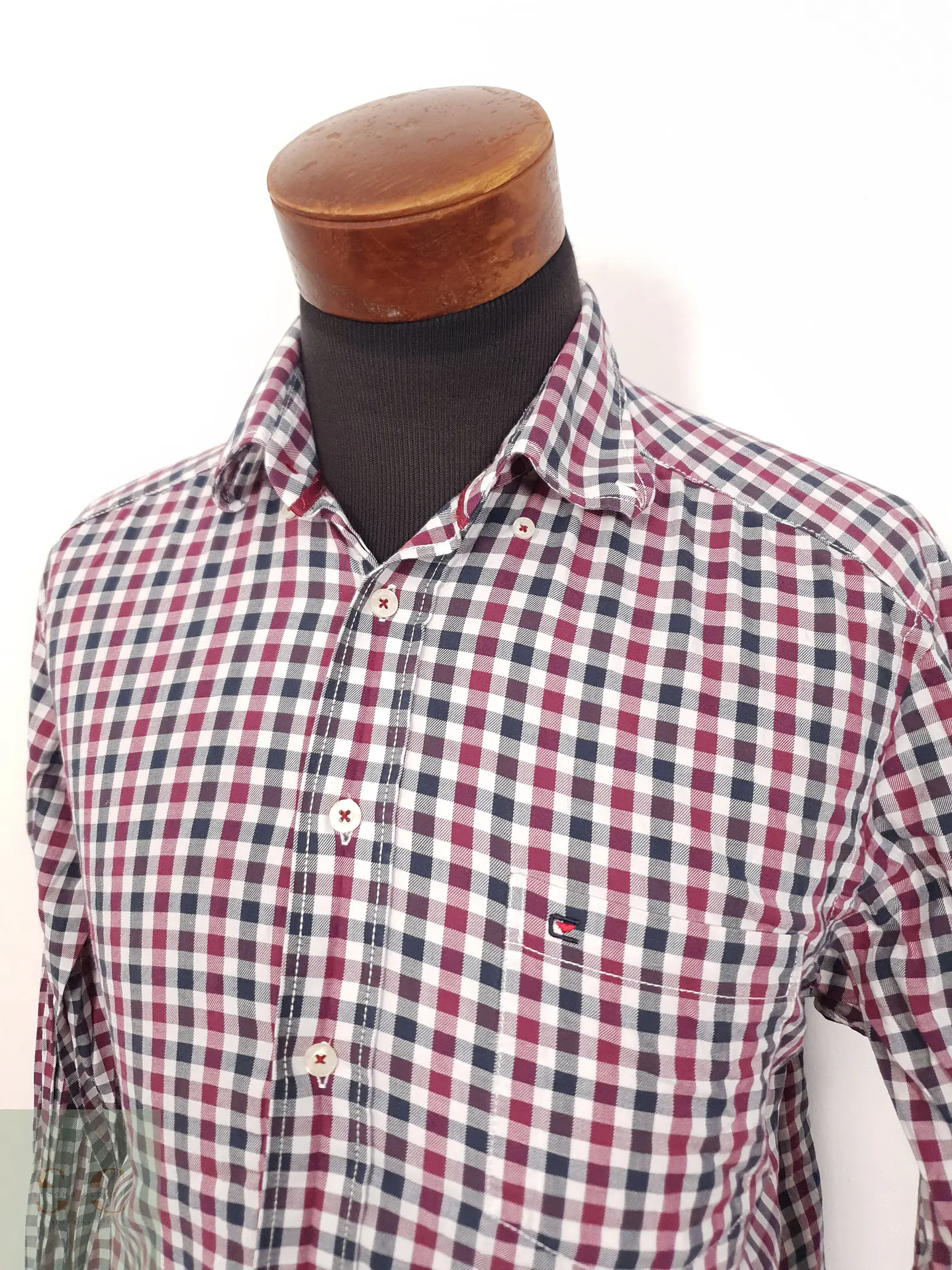 Camisa Hombre Casamoda Burdeos Azul Cuadros Talla M 2