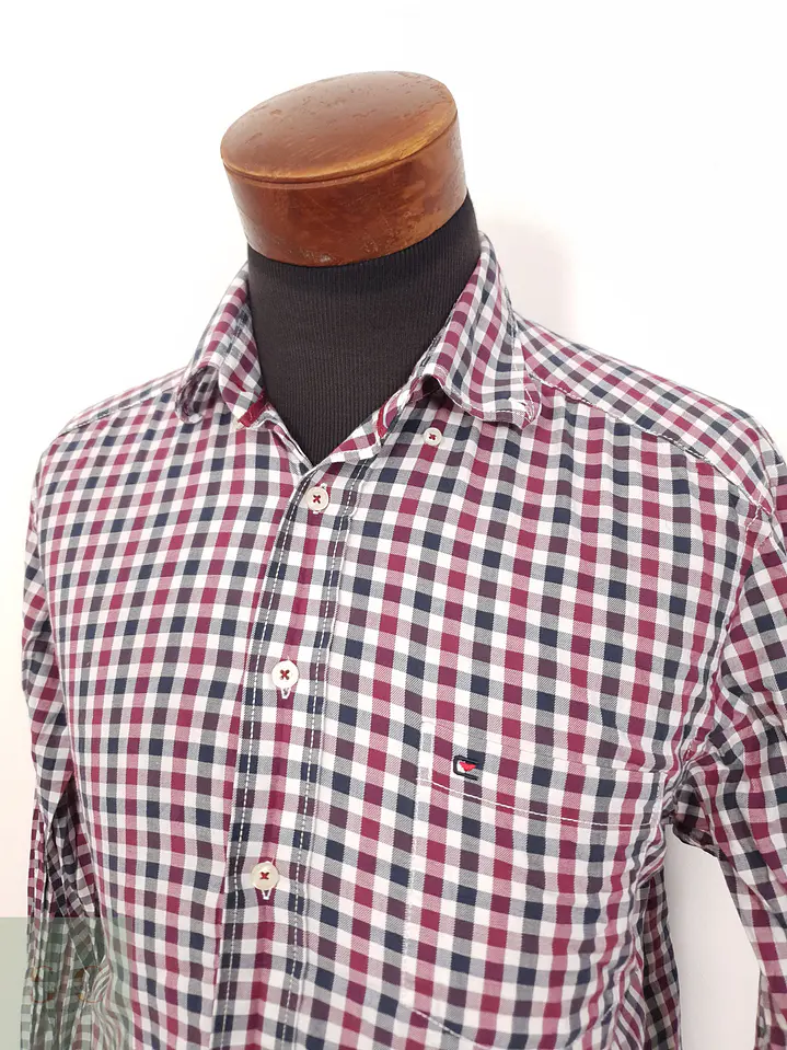 Camisa Hombre Casamoda Burdeos Azul Cuadros Talla M 2