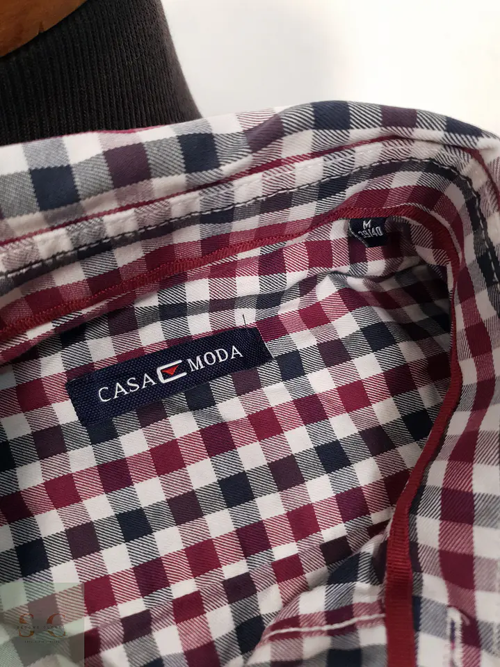 Camisa Hombre Casamoda Burdeos Azul Cuadros Talla M 3