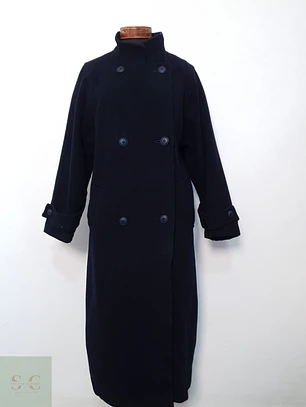 Abrigo Largo Lana Mujer Azul Marino Cruzado Talla ML