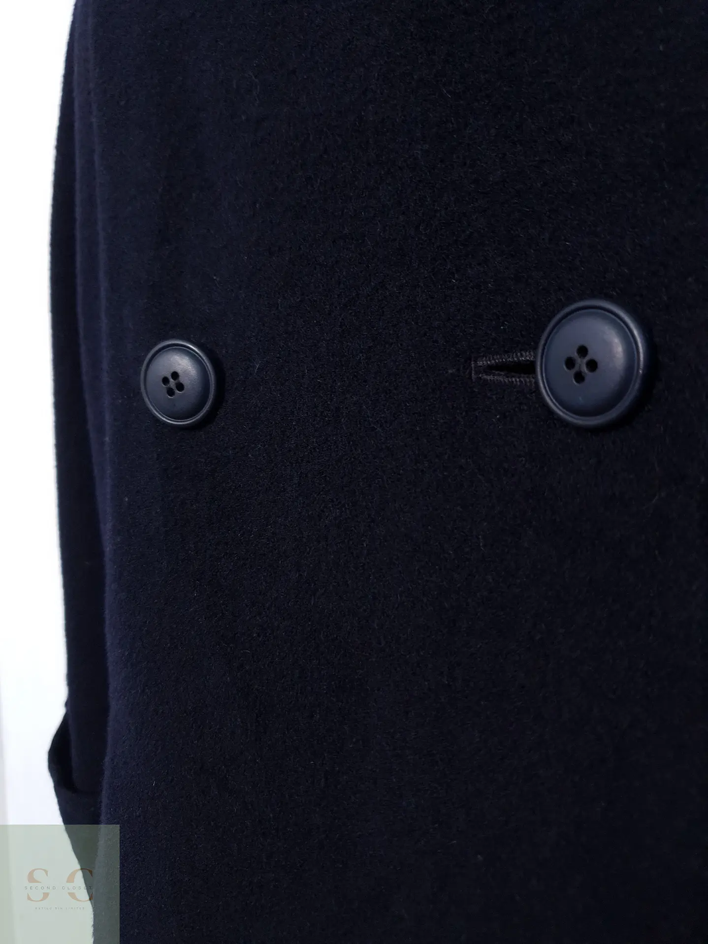 Abrigo Largo Lana Mujer Azul Marino Cruzado Talla ML 5