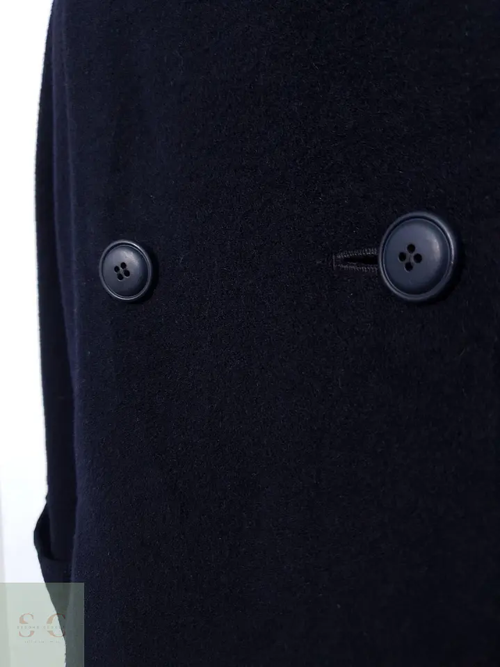 Abrigo Largo Lana Mujer Azul Marino Cruzado Talla ML 5