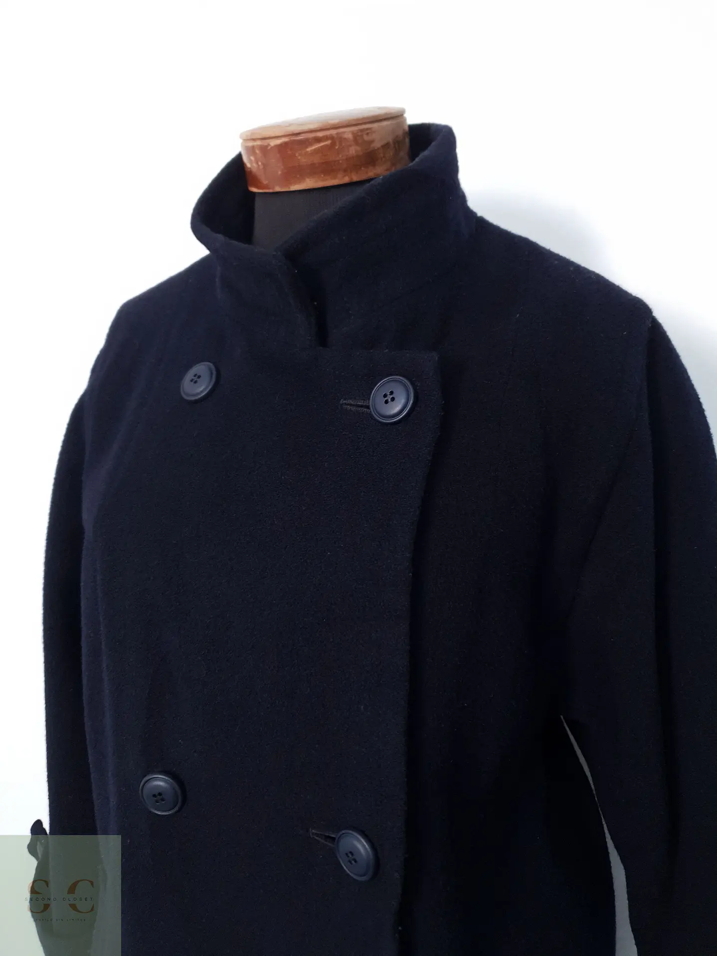 Abrigo Largo Lana Mujer Azul Marino Cruzado Talla ML 1