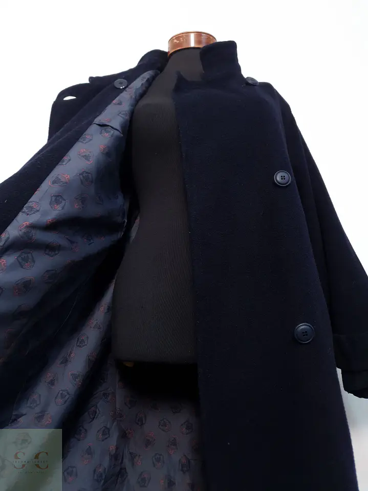 Abrigo Largo Lana Mujer Azul Marino Cruzado Talla ML 9