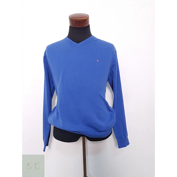 Suéter Hombre Tommy Hilfiger Azul Cuello V Talla L