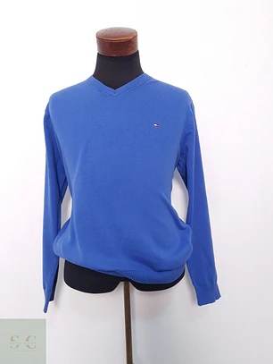 Suéter Hombre Tommy Hilfiger Azul Cuello V Talla L