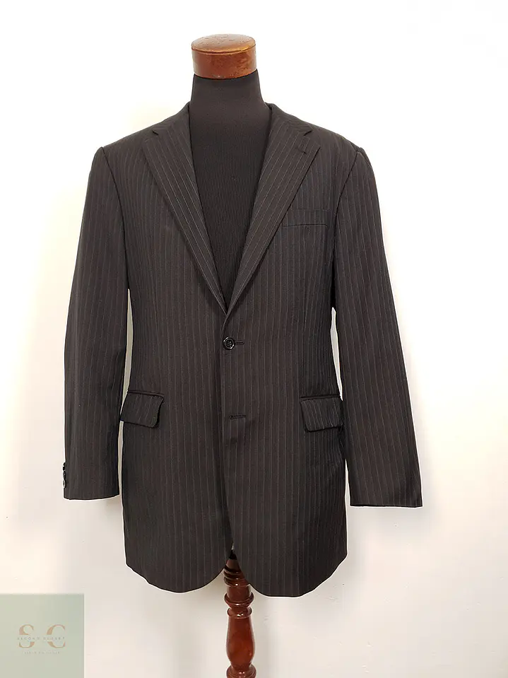 Blazer Seit 1931 lana virgen gris raya diplomática sastrería clásica TALLA XL 1