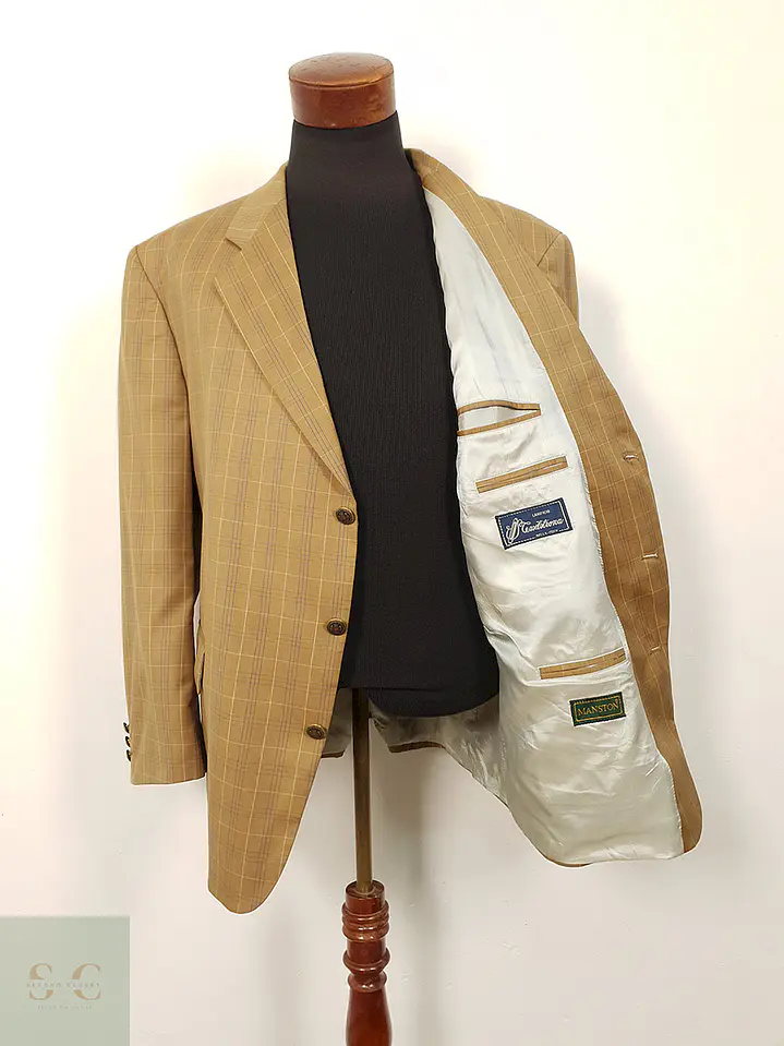 Blazer Manston lana virgen cuadro ventana camel TALLA XL 3
